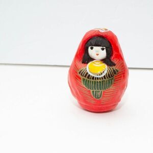 Vintage Papier Mache Hime Daruma Girl Doll Handmade Roly-Poly Toy Japan 4" by 3"